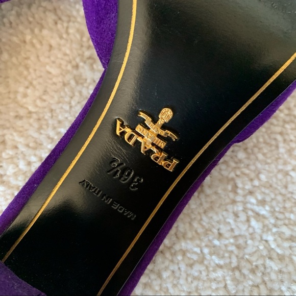 Prada Jeweled-Buckle Suede Mule Slide Sandal 36.5 - Picture 7 of 14